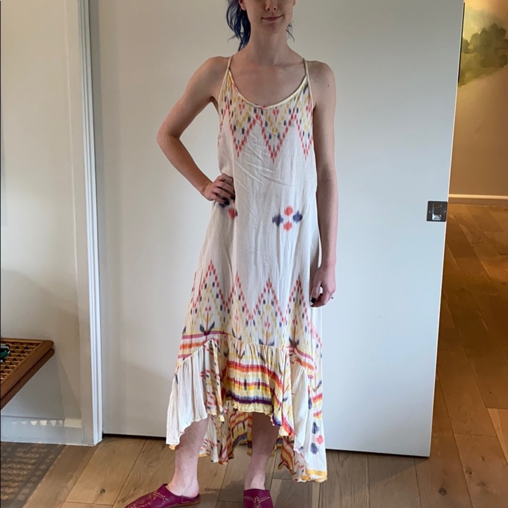 Indah white multi print Indian cotton maxi dress S